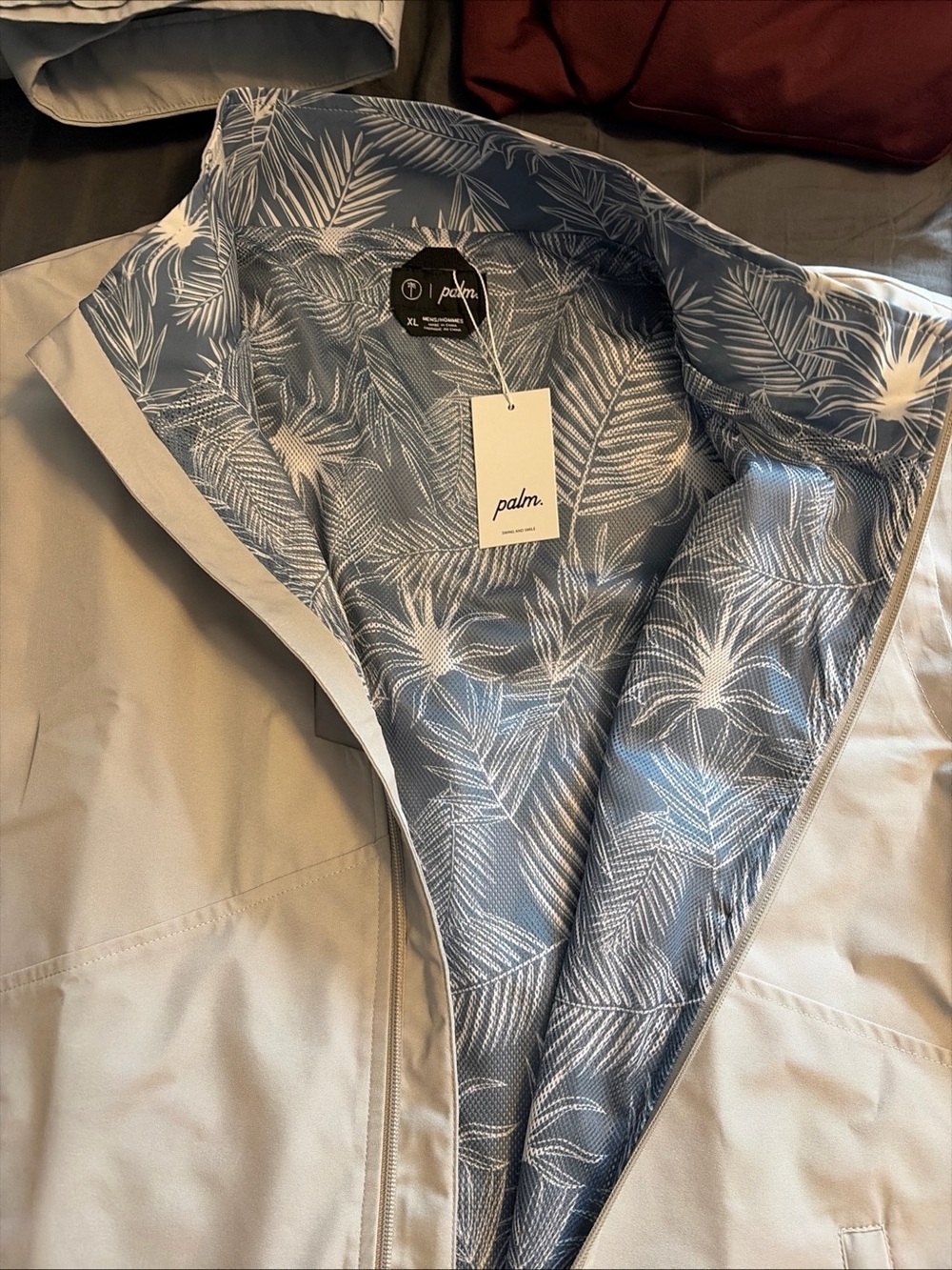 palm golf Light Gray Jacket with Blue Palm-Print Lining